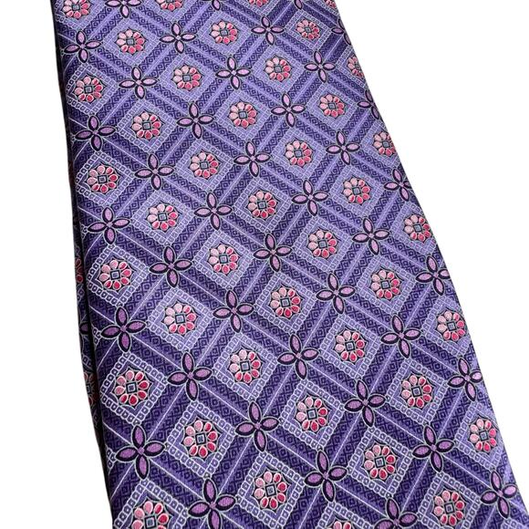 BRIONI Purple Pink Patterned Floral Silk Pointed Tie Career Business Office - Picture 3 of 8